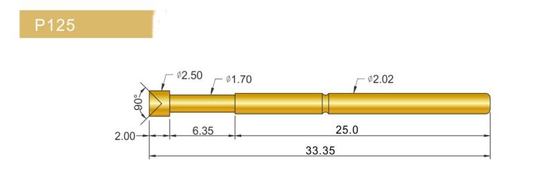 P125-LM探針尺寸、P125探針尺寸、2.0探針、測(cè)試探針、測(cè)試頂針、彈簧針