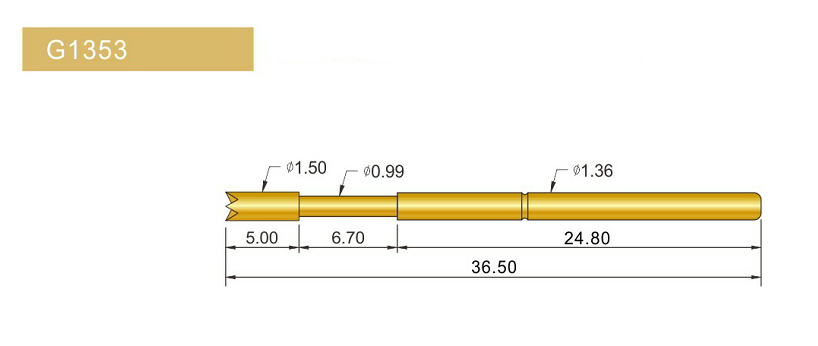 G1353-Q探針、四爪頭探針、1.36mm測試針、總長36.5mm、彈簧針圖片、測試針圖片、頂針圖片、探針圖片