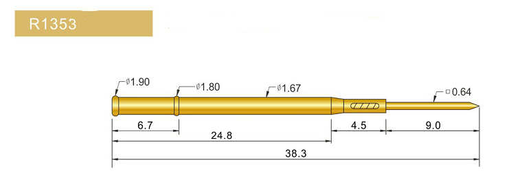 R1353-W探針套管、1.67mm測試針、總長38.3mm、彈簧針套管圖片、測試針套管圖片、頂針套管圖片、探針套管圖片