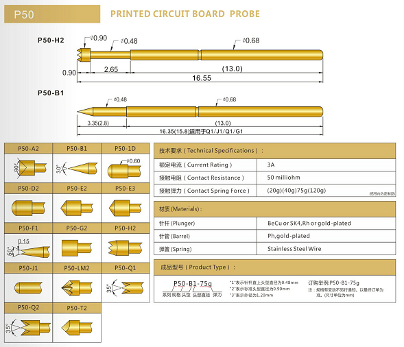 P50測(cè)試探針規(guī)格、P50測(cè)試探針選型、測(cè)試探針廠家
